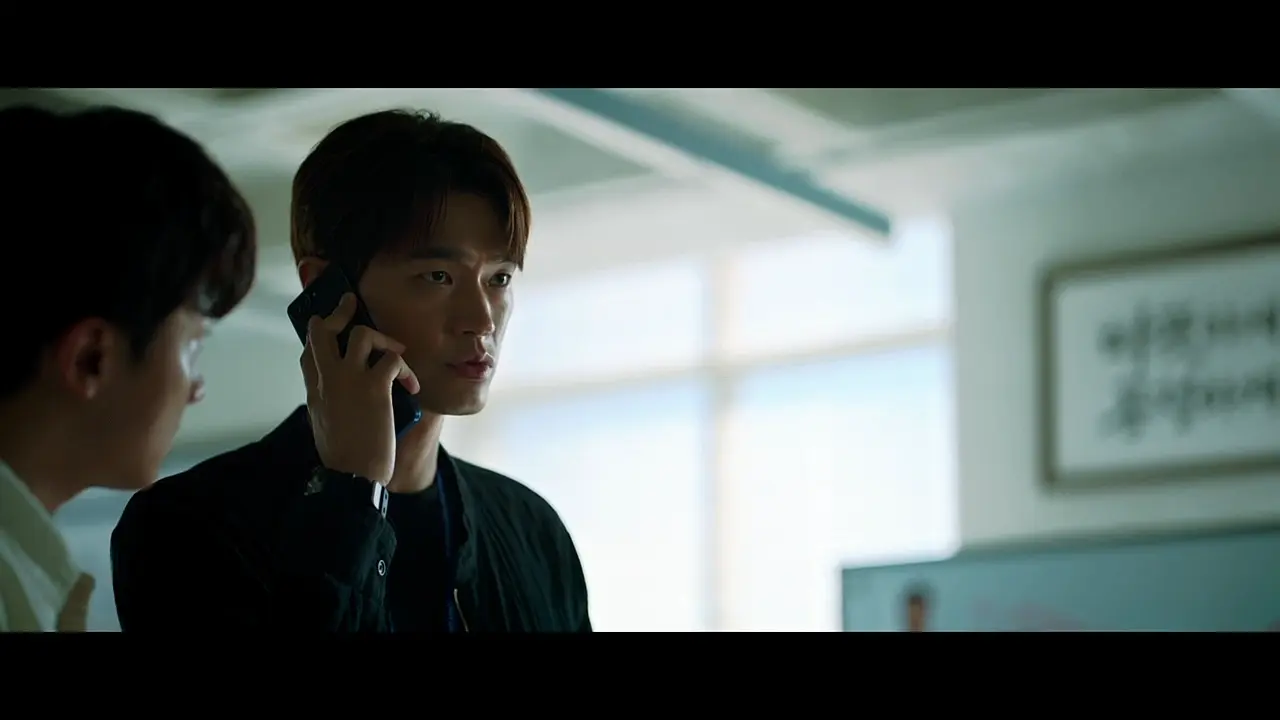 第14話で急ぎの手がかりを追って電話をかけるパク・ジュニョン刑事